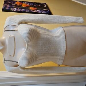 IN MIMIFACE Women's Square Neck Off White Sweater - S